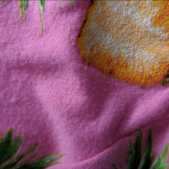 Chaser Fleece Pullover Pineapple Print Lightweight Long Sleeve Crew Pink S NWT - Picture 7 of 8